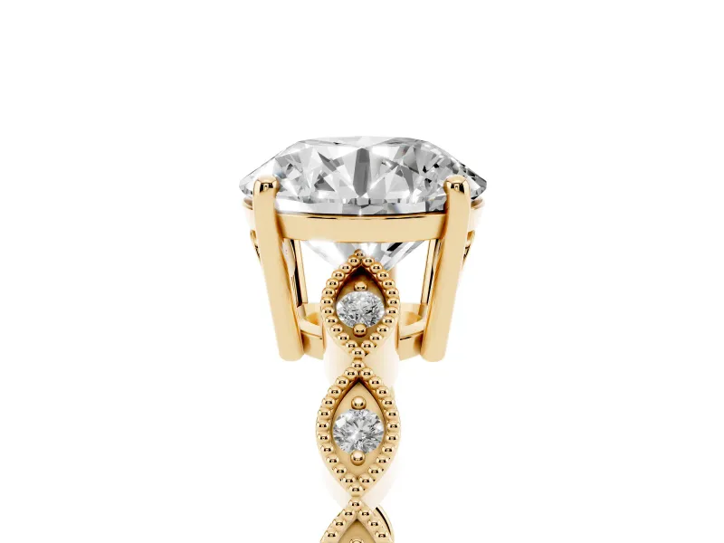 Round Vintage Milgrain Solitaire Engagement Ring Setting | Scalloped Band | Yellow Gold