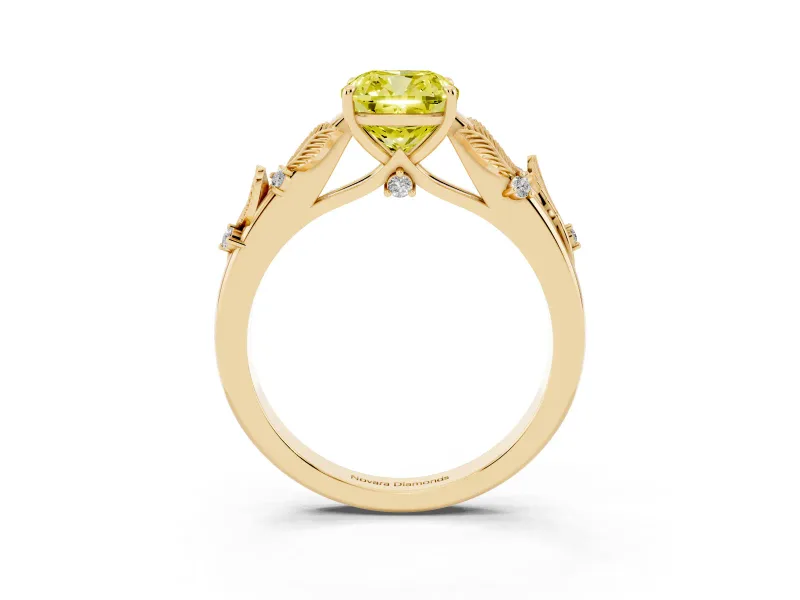 Cushion Cut Leaf Engagement Ring Setting for a Fancy Yellow Lab-Grown Diamond | Yellow Gold