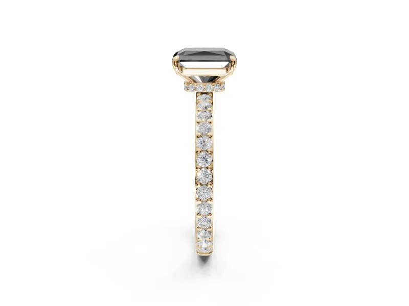 Radiant Cut Hidden Halo Engagement Ring Setting for a Black Center | Pavé Band | Yellow Gold