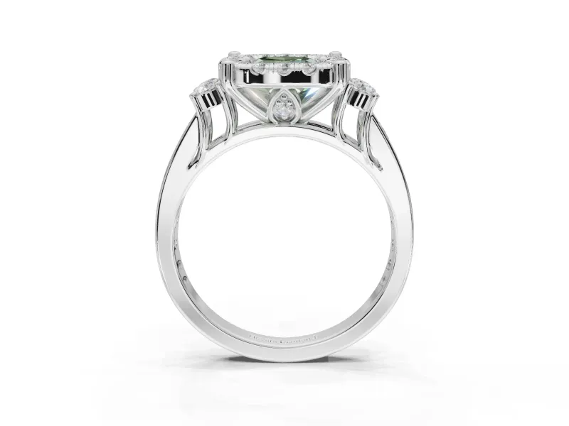 Cushion Cut Halo Engagement Ring Setting for a Fancy Green Lab-Grown Diamond | Graduated Channel Band | Platinum