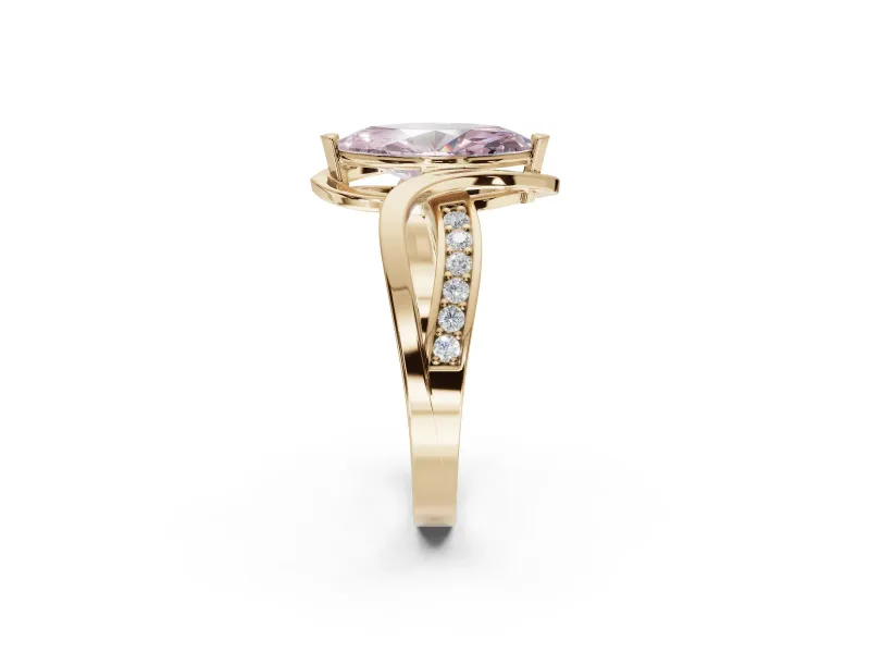 Marquise Bypass Solitaire Engagement Ring Setting for a Fancy Pink Lab-Grown Diamond | Pavé Strands | Yellow Gold