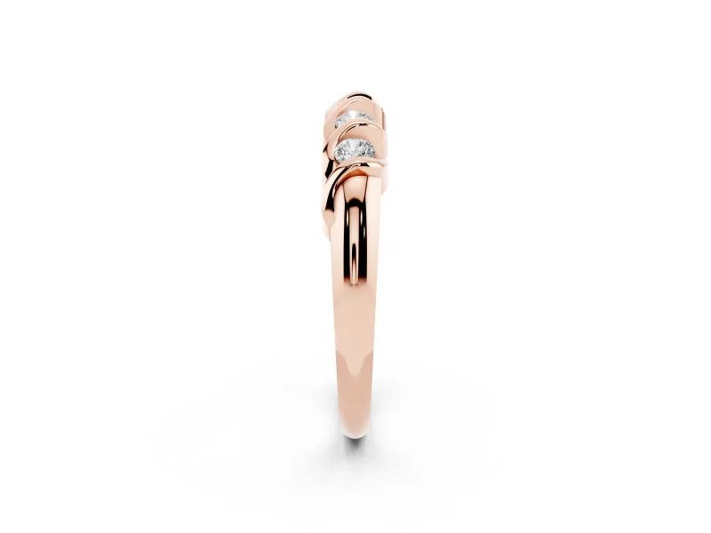 Round Diamond Eternity Band Set in Rose gold with Twist Prong Setting