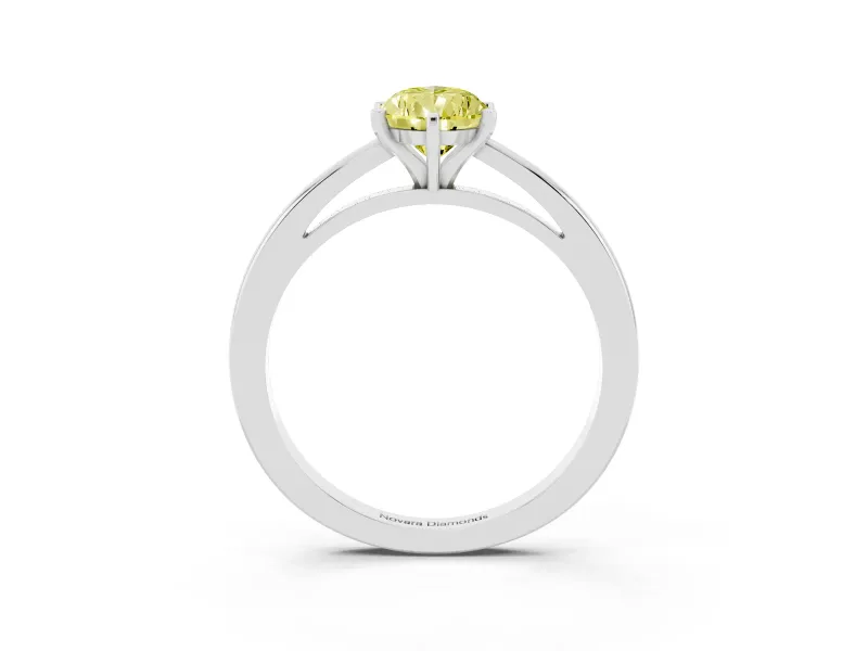 Fancy Yellow Pear Cut Diamond Solitaire Engagement Ring Set in White gold with Prong Setting on a Classic Band