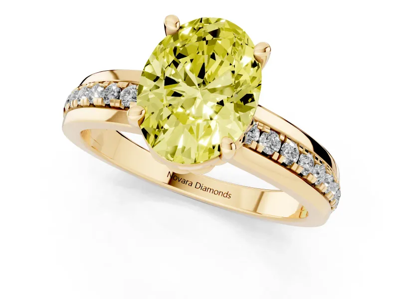 Oval Channel Set Solitaire Engagement Ring Setting for a Fancy Yellow Lab-Grown Diamond | Rope Collar Head | Yellow Gold