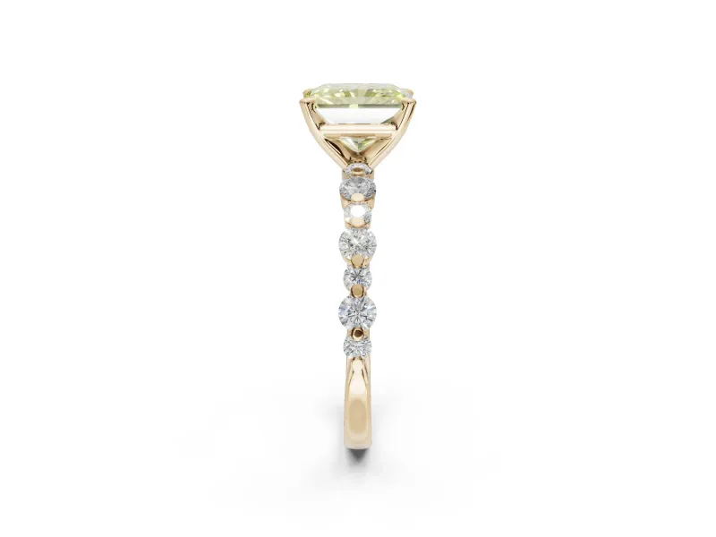 Radiant Cut Pavé Engagement Ring Setting for a Fancy Yellow Lab-Grown Diamond | Alternating Accents | Yellow Gold