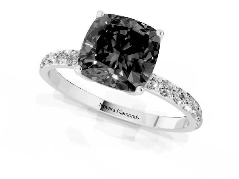 Cushion Cut Pavé Solitaire Engagement Ring Setting for a Black Center | Slim Band | Platinum