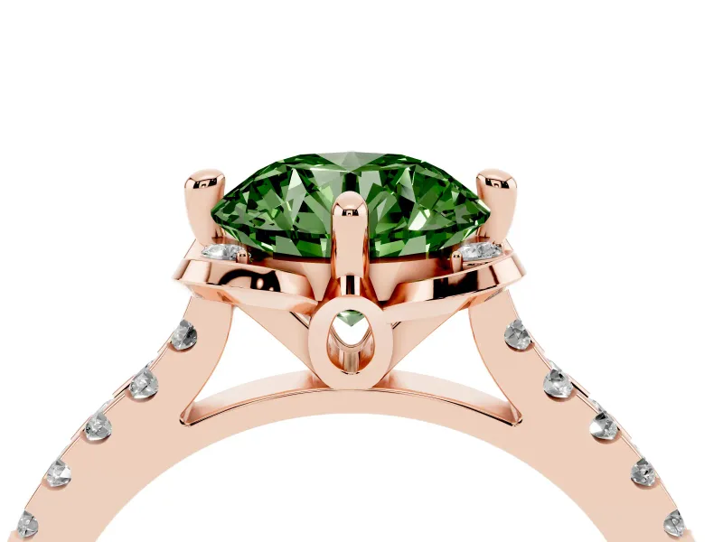Round Floral Engagement Ring Setting for a Fancy Green Lab-Grown Diamond | Pavé Band | Rose Gold