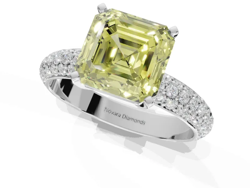 Asscher Cut Domed Pavé Engagement Ring Setting for a Fancy Yellow Lab-Grown Diamond | Sterling Silver