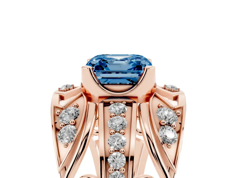 Asscher Cut Art Deco Engagement Ring Setting for a Fancy Blue Lab-Grown Diamond | Rose Gold
