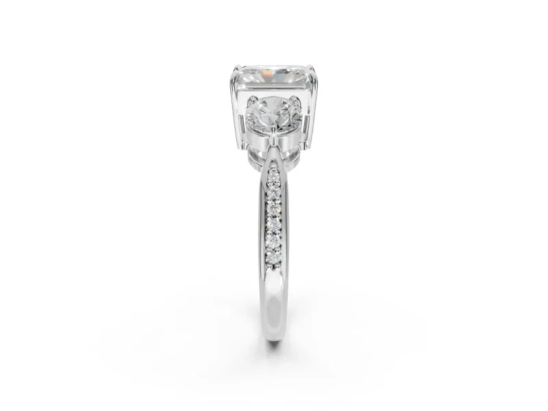 Radiant Cut Three Stone Engagement Ring Setting | Tapered Pave Band | Platinum