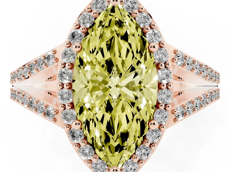 Marquise Split Shank Halo Engagement Ring Setting for a Fancy Yellow Lab-Grown Diamond | Rose Gold