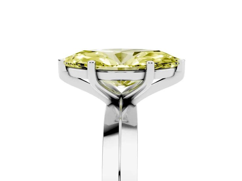 Fancy Yellow Marquise Cut Diamond Solitaire Engagement Ring Set in Platinum with Flat Band and Prong Setting