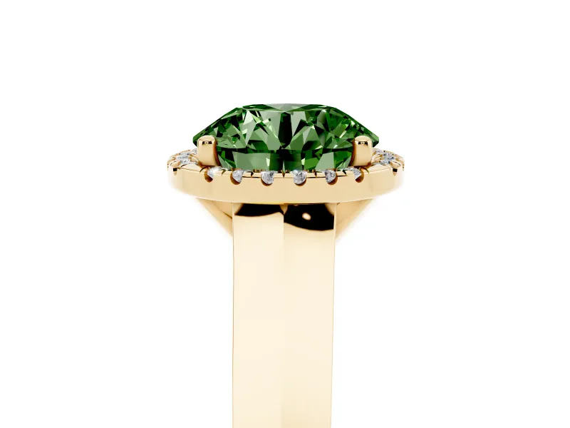 Round Knife-Edge Halo Engagement Ring Setting for a Fancy Green Lab-Grown Diamond | Yellow Gold