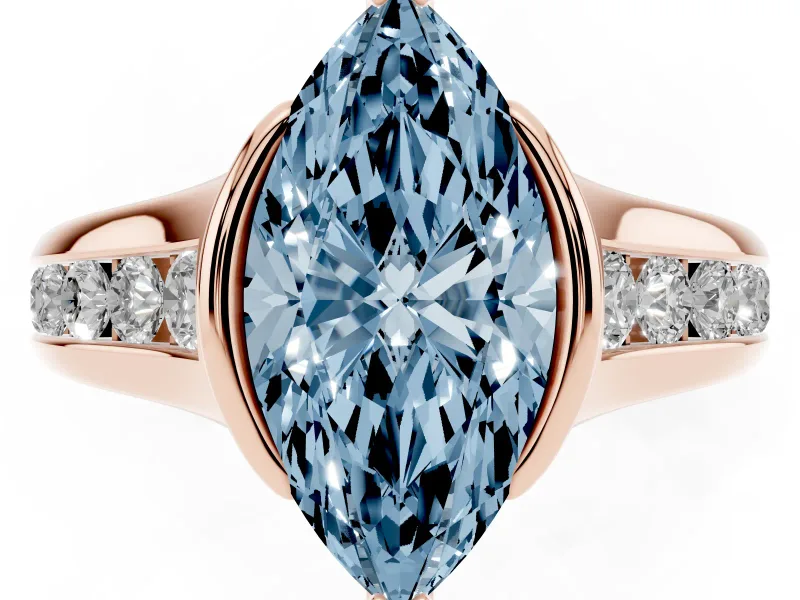 Marquise Half Bezel Engagement Ring Setting for a Fancy Blue Lab-Grown Diamond | Rose Gold