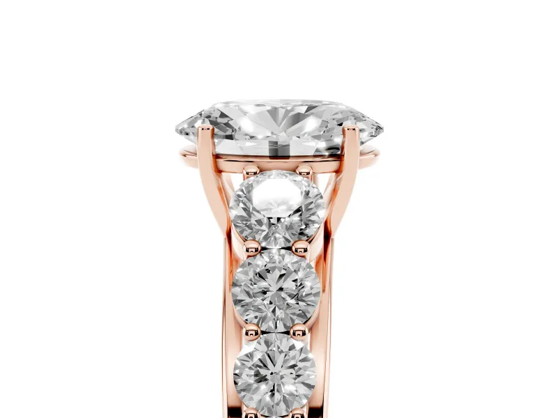 Oval Graduated Side Stone Engagement Ring Setting | Flat Top Band | Rose Gold