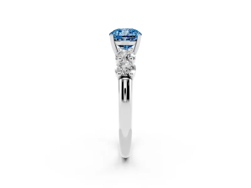 Cushion Cut Five Stone Engagement Ring Setting for a Fancy Blue Lab-Grown Diamond | Plain Band | Sterling Silver