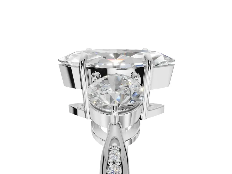 Marquise Three Stone Engagement Ring Setting | Tapered Pave Band | Sterling Silver