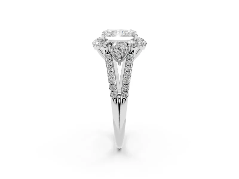 Radiant Cut Diamond Halo Split Shank Engagement Ring Set in Platinum with Prong-Held Center Stone