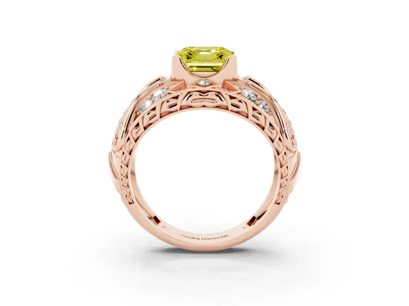 Asscher Cut Art Deco Engagement Ring Setting for a Fancy Yellow Lab-Grown Diamond | Rose Gold
