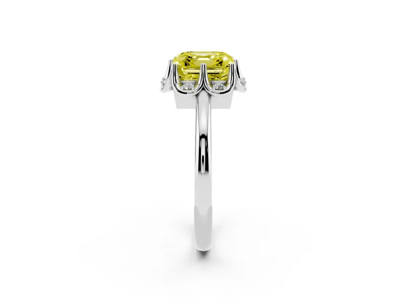 Asscher Cut Petal Halo Engagement Ring Setting for a Fancy Yellow Lab-Grown Diamond | Platinum
