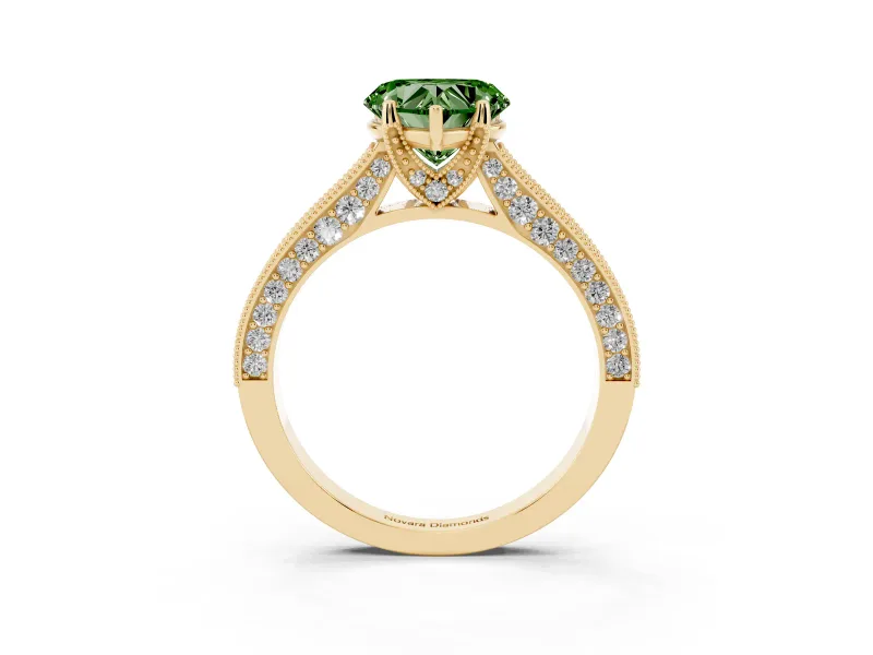 Heart-Shaped Hidden Halo Engagement Ring Setting for a Fancy Green Lab-Grown Diamond | Milgrain Pave | Yellow Gold