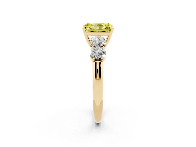 Radiant Cut Five Stone Engagement Ring Setting for a Fancy Yellow Lab-Grown Diamond | Plain Band | Yellow Gold