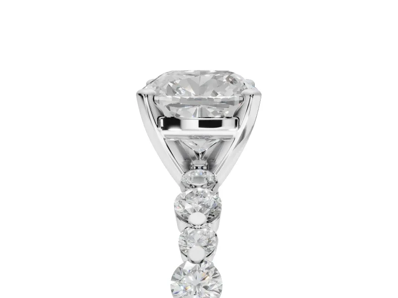 Cushion Cut Pavé Solitaire Engagement Ring Setting | Alternating Accents | Sterling Silver