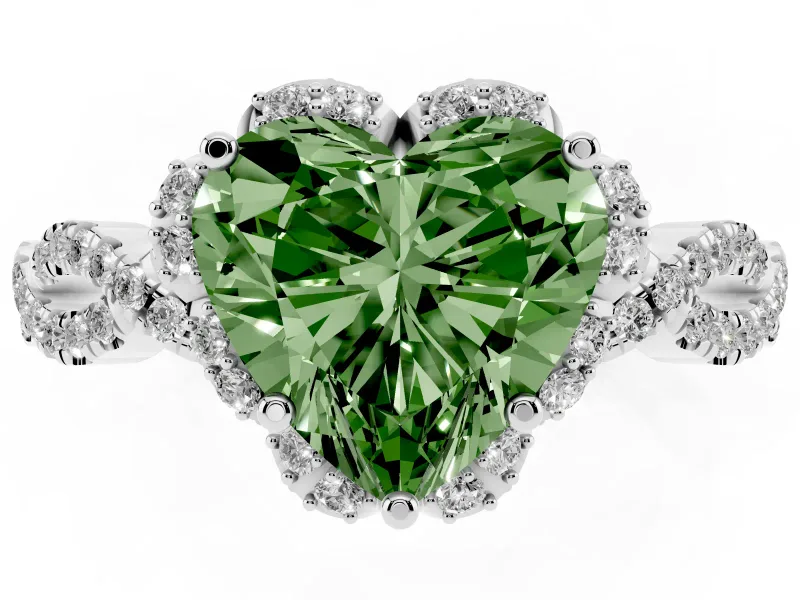 Heart-Shaped Halo Engagement Ring Setting for a Fancy Green Lab-Grown Diamond | Sterling Silver - Design NV-24725