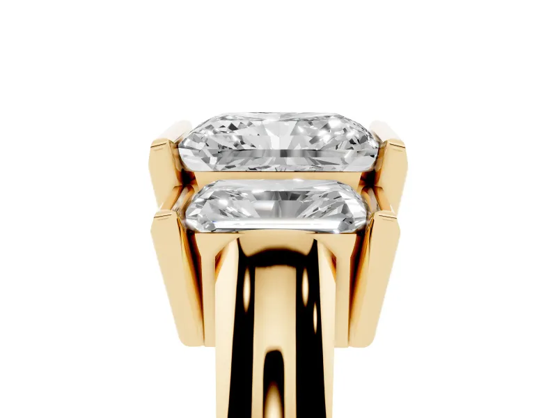 Radiant Cut Channel-Set Three Stone Engagement Ring Setting | Wide Flat Band | Yellow Gold