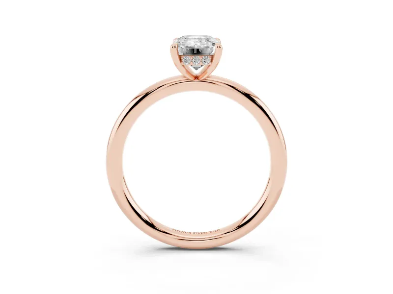 Emerald Cut Diamond Solitaire Ring Set in Rose gold with Thin Band and Prong Setting
