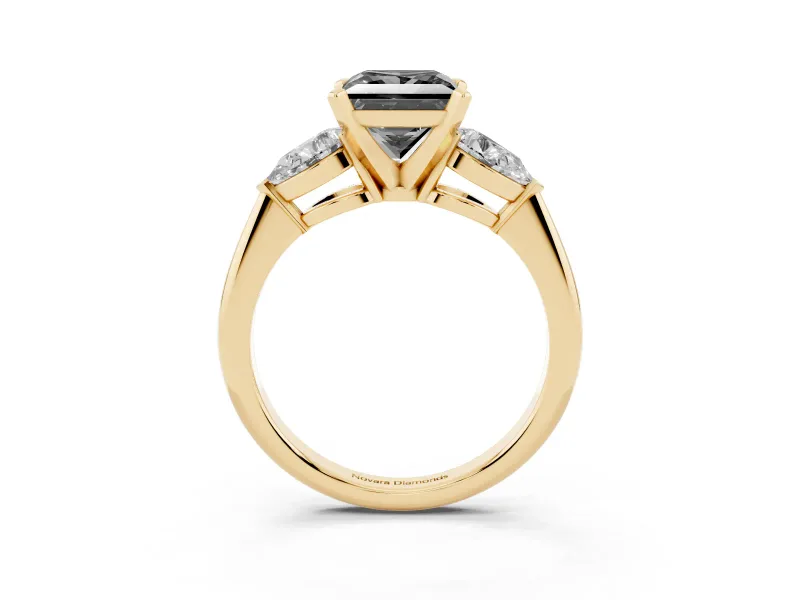 Princess Cut Three-Stone Engagement Ring Setting for a Black Center | Pear Side Stones | Yellow Gold