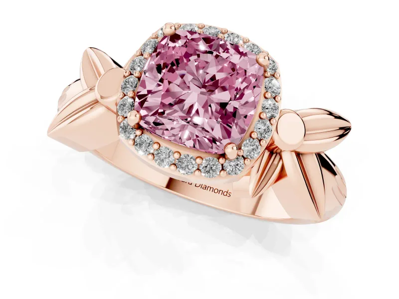 Cushion Cut Floral Halo Engagement Ring Setting for a Fancy Pink Lab-Grown Diamond | Rose Gold