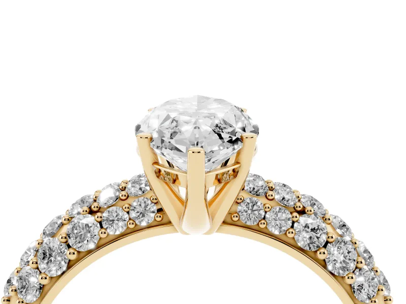 Marquise Multi Row Pave Solitaire Engagement Ring Setting | Domed Shoulders | Yellow Gold