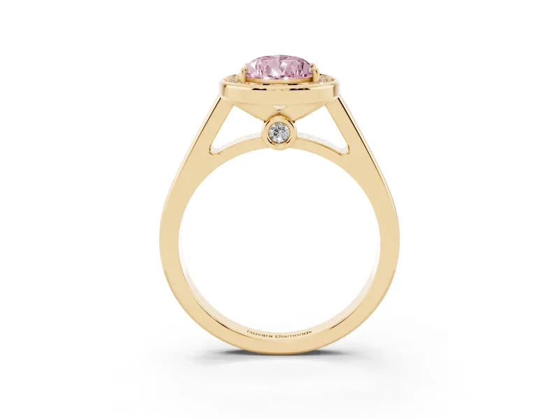 Pear-Shaped Rimmed Halo Engagement Ring Setting for a Fancy Pink Lab-Grown Diamond | Yellow Gold