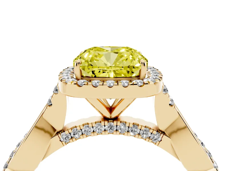 Cushion Cut Twist Halo Engagement Ring Setting for a Fancy Yellow Lab-Grown Diamond | Yellow Gold