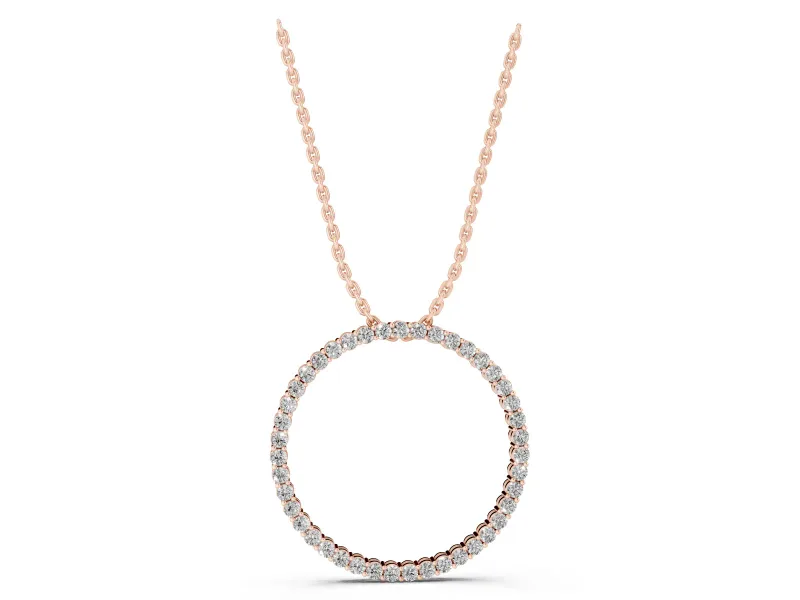 Round Lab-Grown Diamond Thin Eternity Circle Pendant Necklace | Shared Prongs | Rose Gold