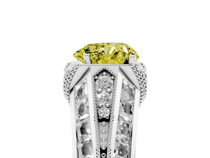 Fancy Yellow Heart Cut Diamond Vintage-Inspired Milgrain Ring Set in Silver with Accent Split Shank