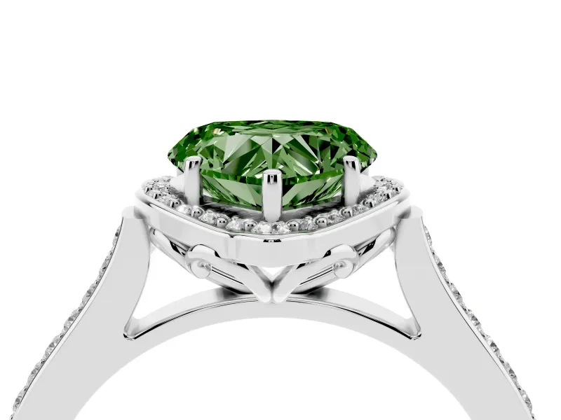 Heart-Shaped Petal Tip Halo Engagement Ring Setting for a Fancy Green Lab-Grown Diamond | Pavé Band | Sterling Silver