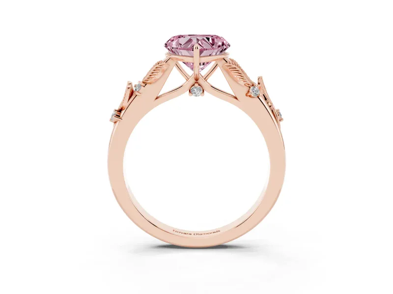 Heart-Shaped Leaf Solitaire Engagement Ring Setting for a Fancy Pink Lab-Grown Diamond | Rose Gold