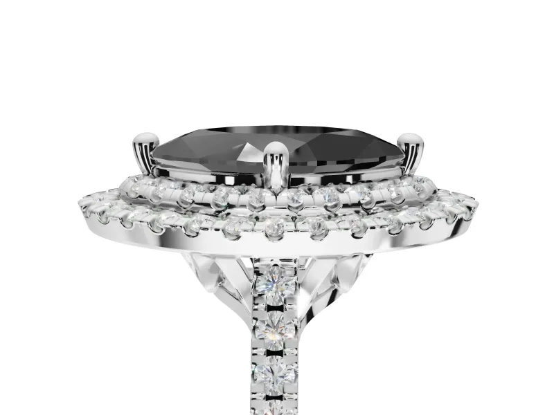 Marquise Double Halo Engagement Ring Setting for a Black Center | Pavé Shoulders | White Gold