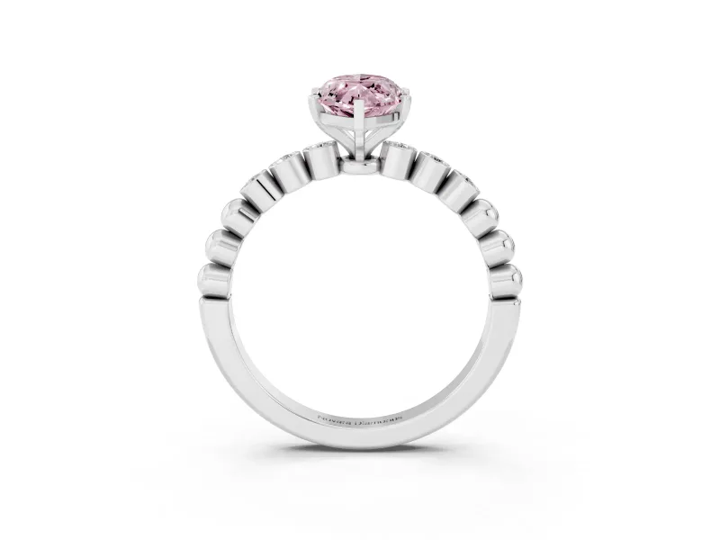 Fancy Pink Marquise Cut Diamond Solitaire Engagement Ring Set in Platinum with Bezel Accents on Beaded Band