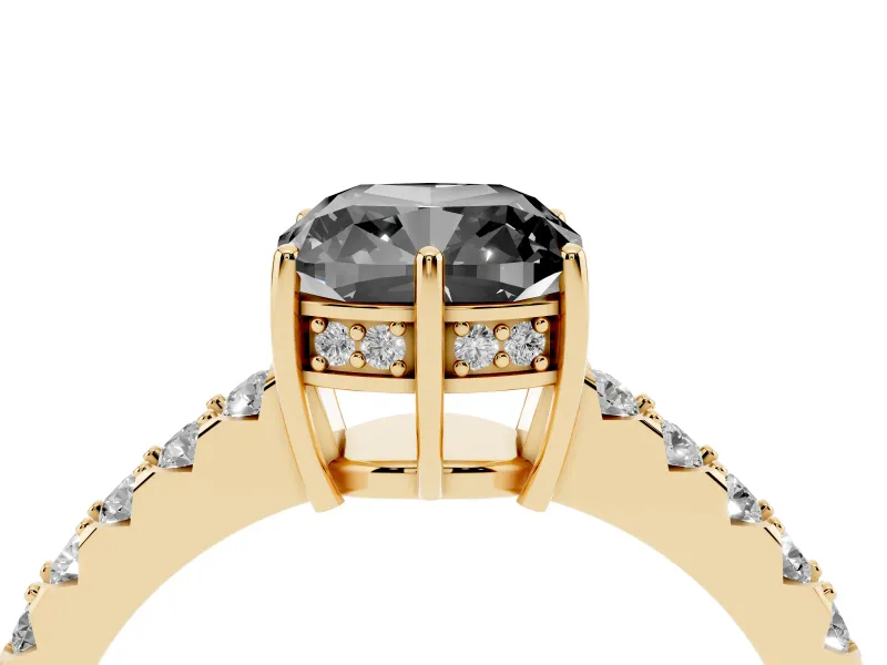 Cushion Cut Hidden Halo Engagement Ring Setting for a Black Center | Yellow Gold
