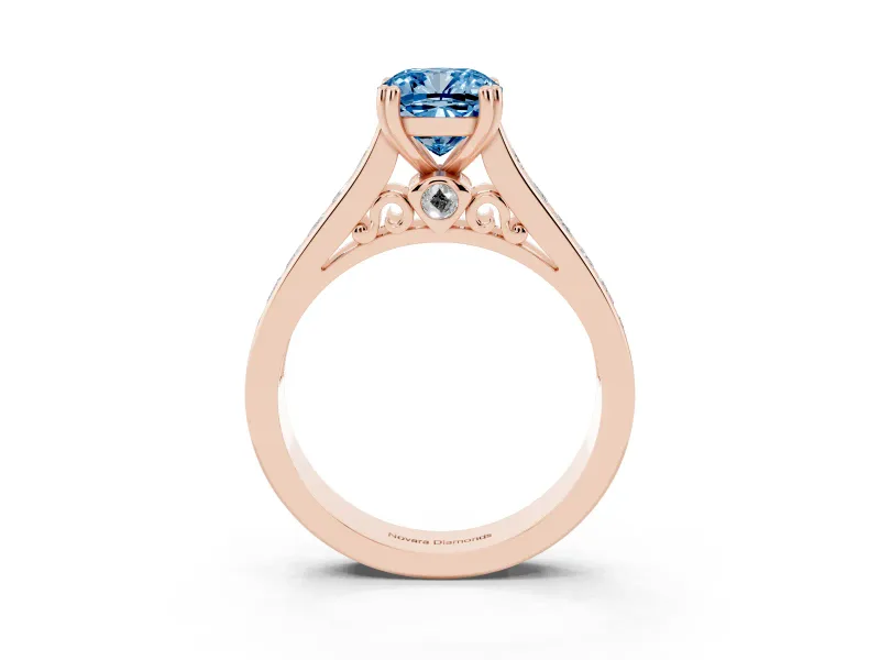 Cushion Cut Channel Engagement Ring Setting for a Fancy Blue Lab-Grown Diamond | Rose Gold - Design NV-24671