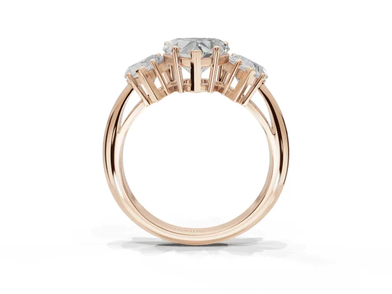 Heart-Shaped Three Stone Engagement Ring Setting | Plain Band | Rose Gold