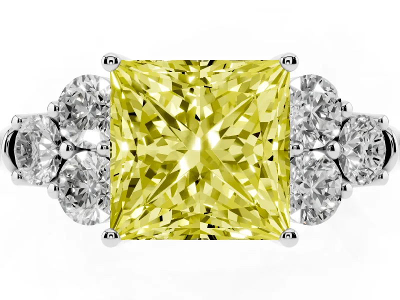 Princess Cut Cluster Engagement Ring Setting for a Fancy Yellow Lab-Grown Diamond | Sterling Silver