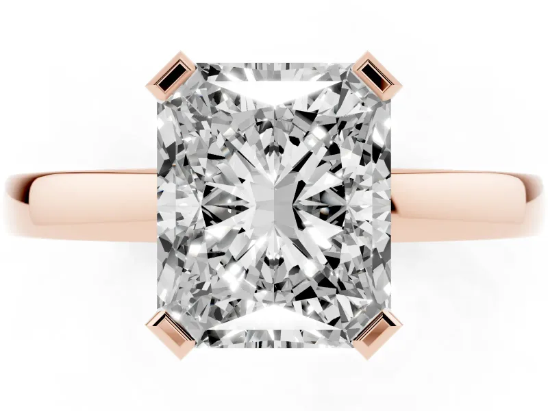 Radiant Cut Solitaire Engagement Ring Setting | Flat Tab Prongs | Rose Gold