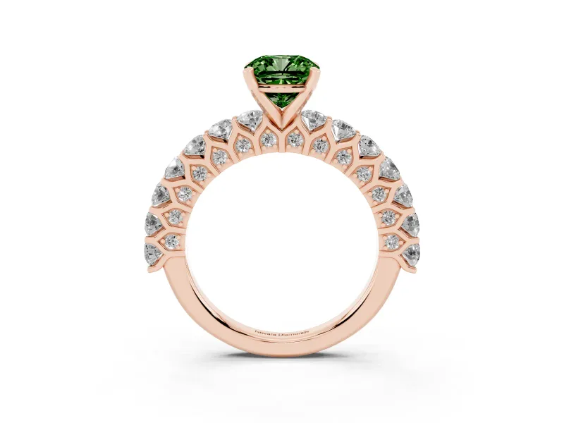 Cushion Cut Shared Prong Engagement Ring Setting for a Fancy Green Lab-Grown Diamond | Rose Gold