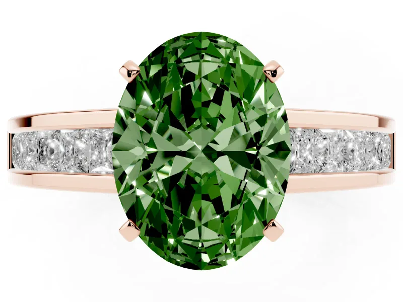 Oval Channel Set Engagement Ring Setting for a Fancy Green Lab-Grown Diamond | Rose Gold