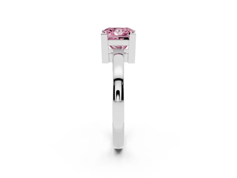 Fancy Pink Princess Cut Diamond Solitaire Ring Set in White gold with Prong Head and Smooth Polished Band