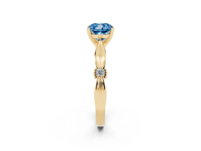 Cushion Cut Floral Engagement Ring Setting for a Fancy Blue Lab-Grown Diamond | Yellow Gold